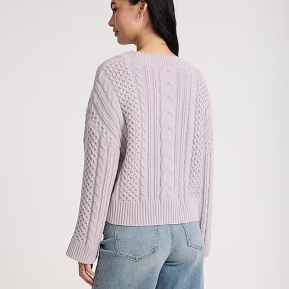 Express Lavender Relaxed V-Neck Cable Knit Cardigan - Picture 3 of 8